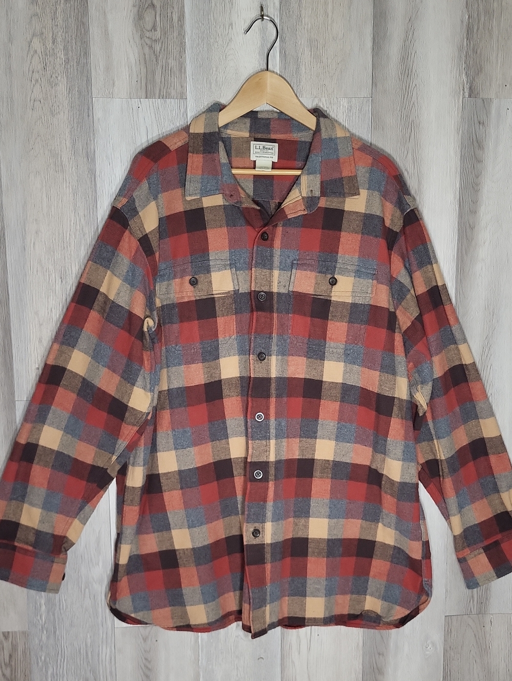 LL Bean Traditional‎ Fit Flannel Shirt Mens XXL Plaid Button Front 100% Cotton